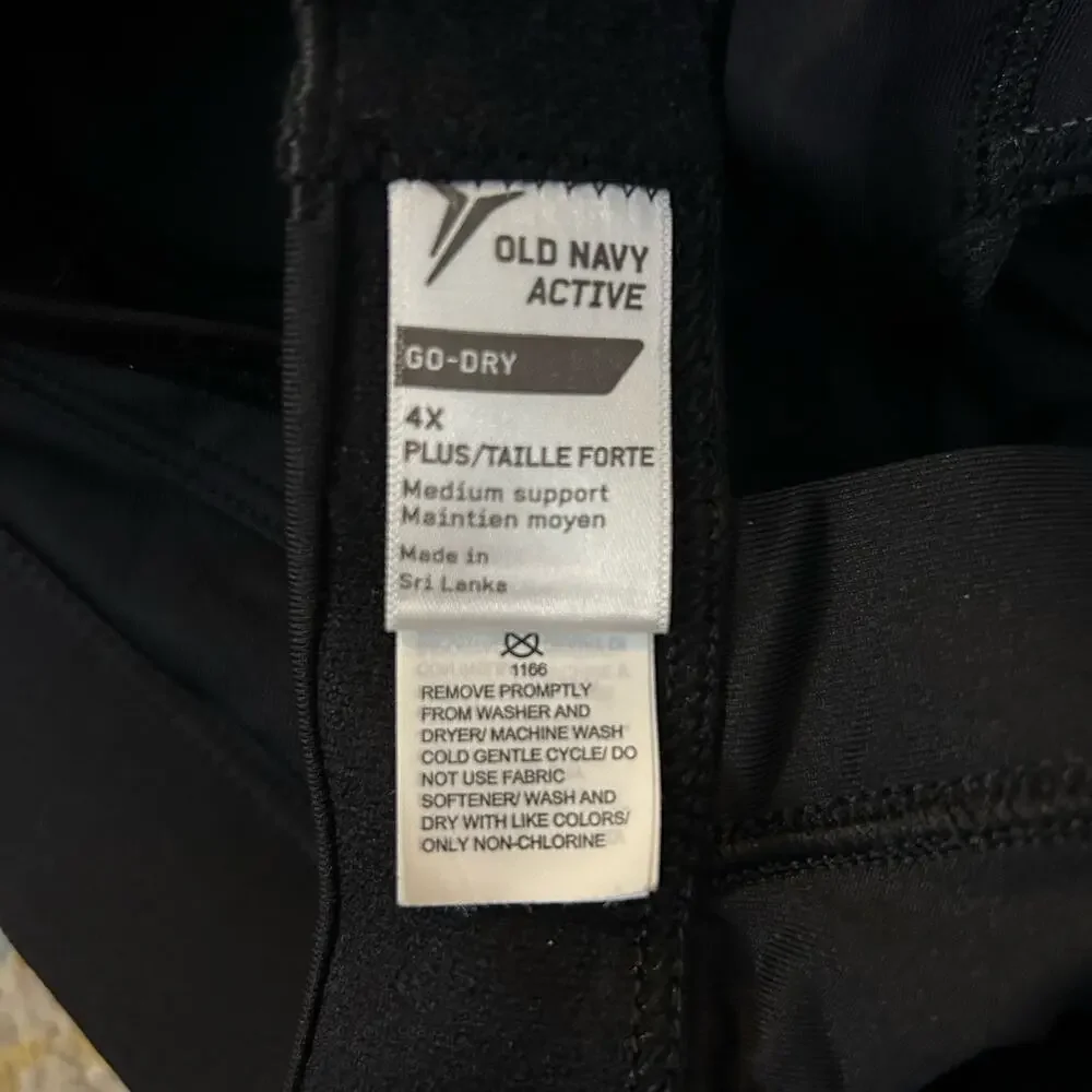 Old Navy Go-Dry Black Sports Bra Womens 4X Medium Support Breathable Gym Yoga